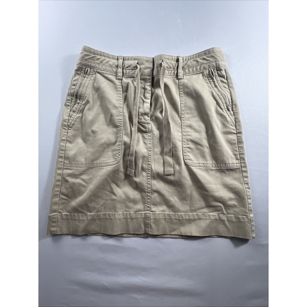 Banana Republic Mini Skirt Beige Khaki Safari Preppy Size 4 Drawstring Zip Pocke